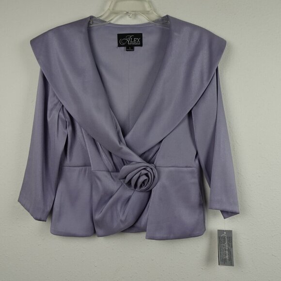 Alex Evenings Floral Trim Blouse Women's Size S Purple 3/4 Sleeve Wedding Guest - Picture 4 of 10